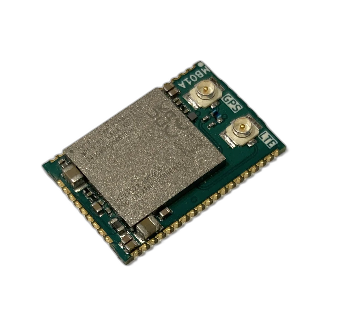 nRF9151 Micro Breakout top view showing SoC, U.FL connectors and castellated pad layout