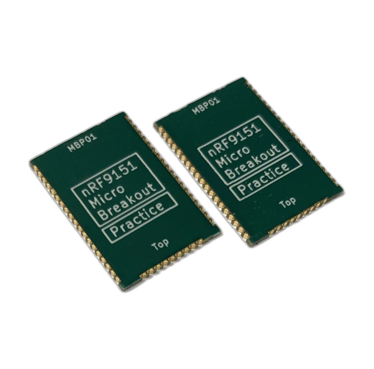 nRF9151 Micro Breakout practice soldering board with identical 1mm pitch pad layout